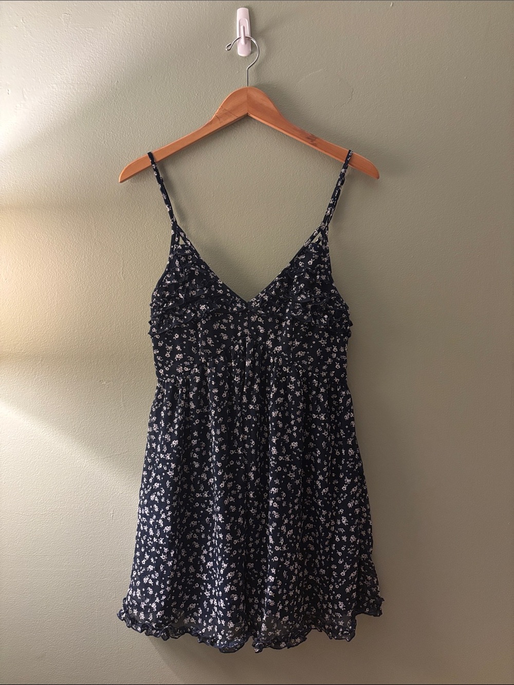 Altar'd State Navy with White Floral Spaghetti Strap Dress